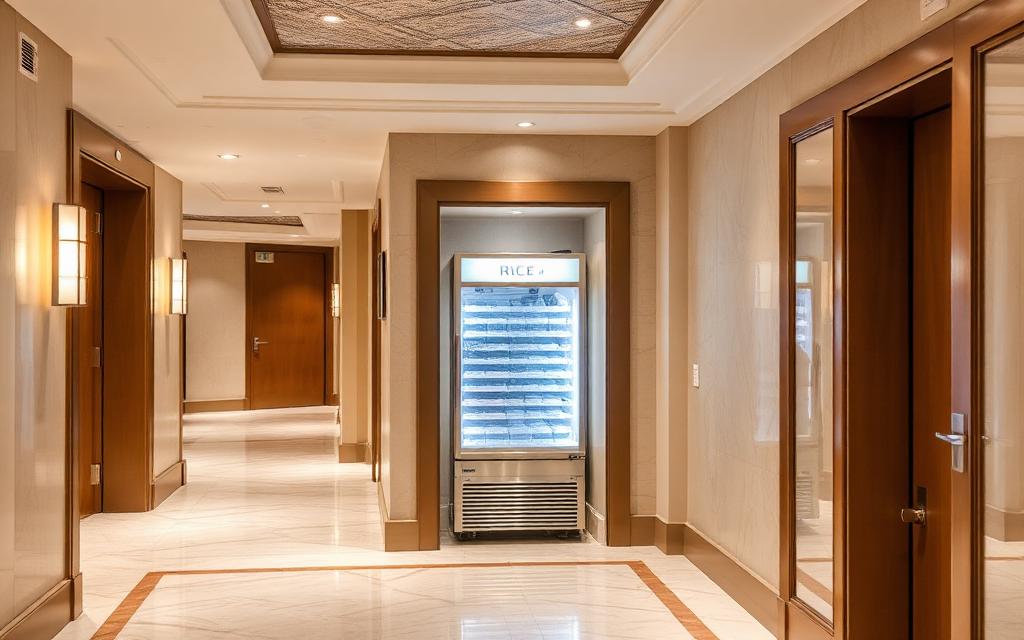 Hotel hallway with ice machine alcove