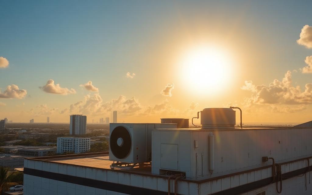 Tampa rooftop in summer heat with HVAC equipment