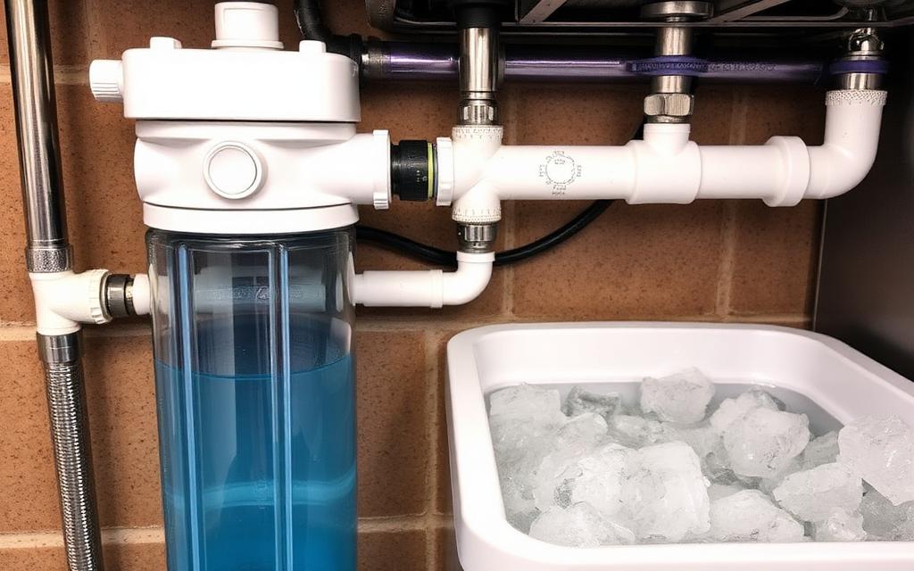 Water filtration system connected to ice machine